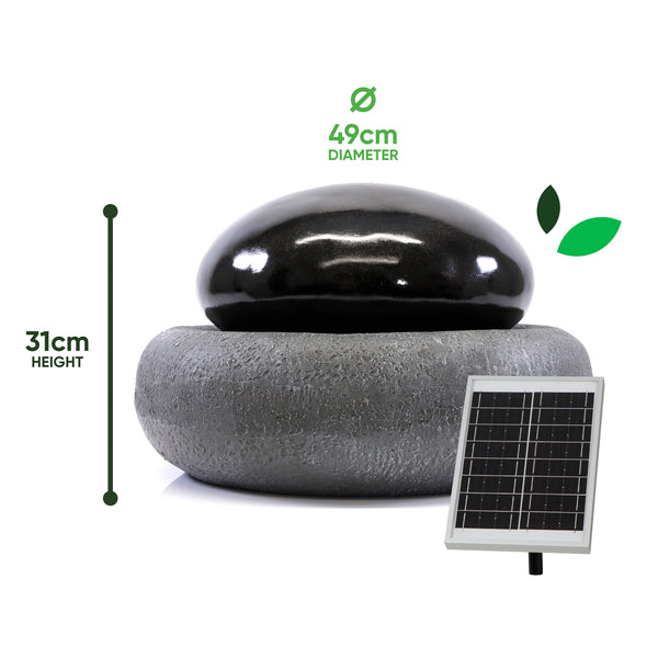 Solar Water Feature – Black Pebble Fountain with LED Lights & Battery Backup