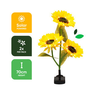 Pack of 2 Sunflower Solar Stake Lights with 3 Warm White LED Garden Lights