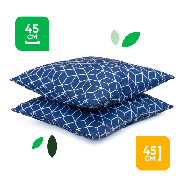 Pair of Outdoor Scatter Cushions – Blue Cube Design