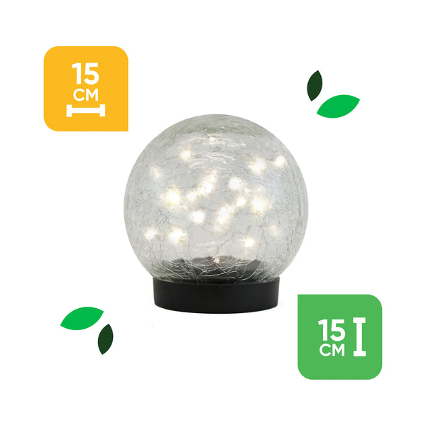 Giant 15cm Solar Crackle Glass Sphere Light – Warm White LED Garden Globe