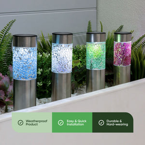 Pack of 4 Solar Mosaic Stake Lights – Warm White LED Garden Lights