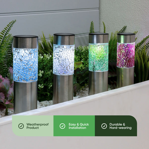 Pack of 4 Solar Mosaic Stake Lights – Warm White LED Garden Lights
