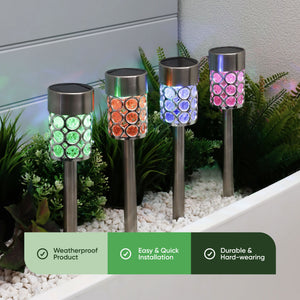 Pack of 4 Solar Crystal Stake Lights – Colour Changing LED Garden Lights