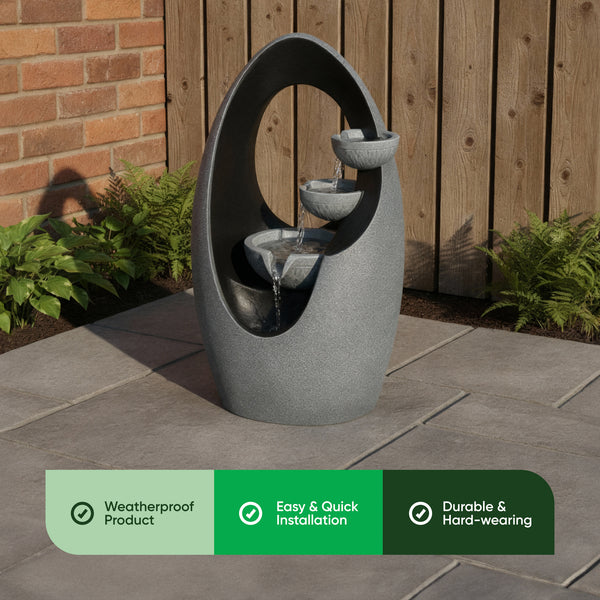 Solar Water Feature – Infinity Loop Fountain with LED Lights & Battery Backup