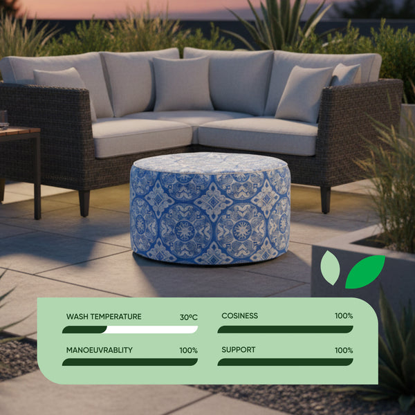 Outdoor Pouf Ottoman – Jacquard Blue Inflatable Footstool