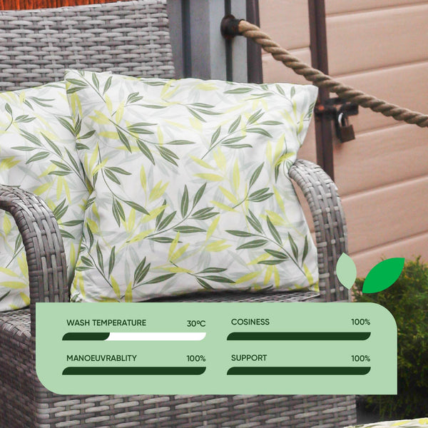 Pair of Outdoor Scatter Cushions - Green/Grey Leaf Design