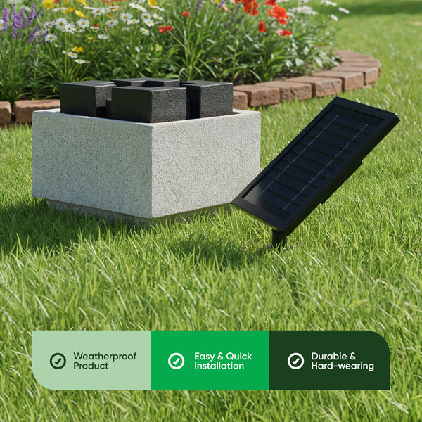 Solar Water Feature – Granite Oasis Fountain with LED Lights & Battery Backup