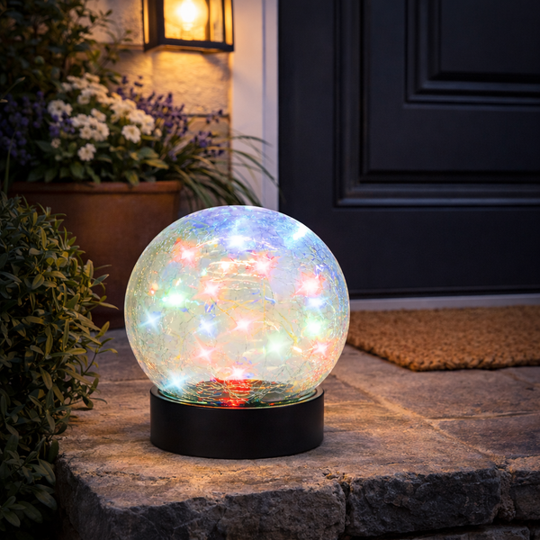 Solar Crackle Ball Light – Multi-Coloured 15cm LED Globe