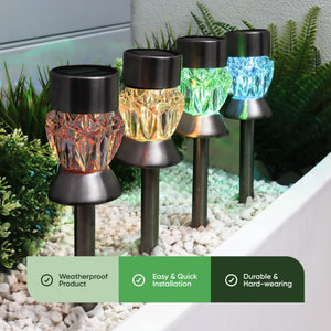 Pack of 4 Solar Round Crystal Stake Lights – Colour Changing LED Garden Lights