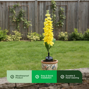 Yellow Delphinium Solar Stake Light – 20 Warm White LED Garden Light