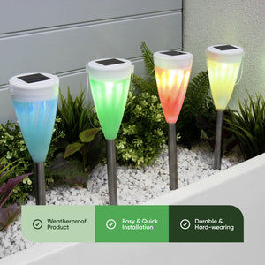 Pack of 4 Colour Changing Solar Stake Lights – Multi-Colour LED Garden Lights