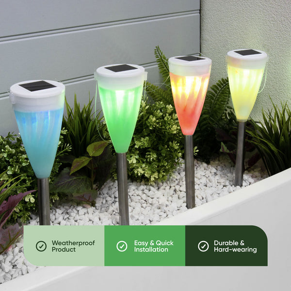 Pack of 4 Colour Changing Solar Stake Lights – Multi-Colour LED Garden Lights