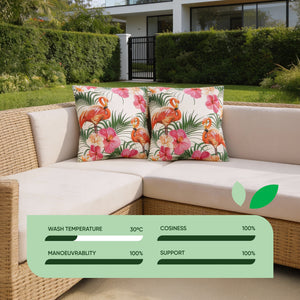 Pair of Outdoor Scatter Cushions – Flamingo Palm Print Design
