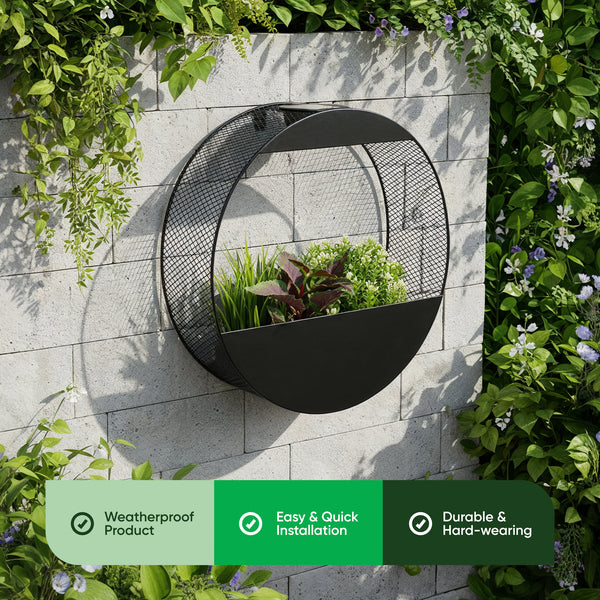 Solar Wall Planter with LED Light – Modern Metal Hanging Planter
