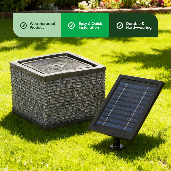 Solar Water Feature – Stacked Stone Fountain with LED Lights & Battery Backup