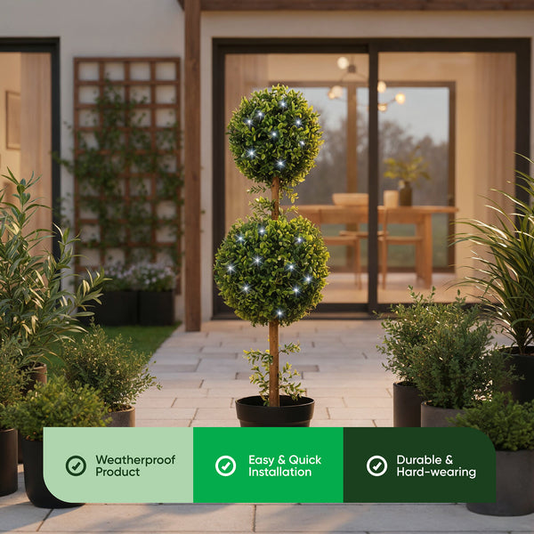 Solar Faux Plant – Double Bay Ball Tree in Pot with 100 LED Lights