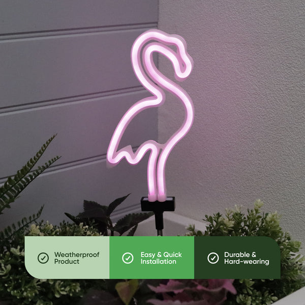 Solar Neon Effect Flamingo Stake Light – Pink LED Garden Light
