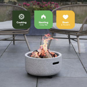 MGO Garden Firepit & BBQ – 2-in-1 Outdoor Fire Bowl with Grill | Stone Effect Patio Heater & Charcoal BBQ