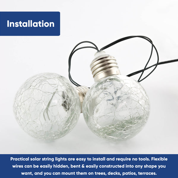 10-Piece Solar Crackle Ball String Lights – Outdoor LED Garden Lights
