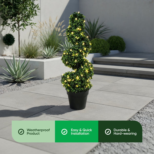 Solar Faux Plant – Twist Topiary Tree in Pot with 100 LED Lights