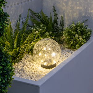 Giant 15cm Solar Crackle Glass Sphere Light – Warm White LED Garden Globe