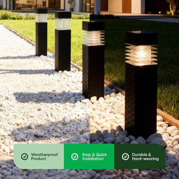 Pack of 4 Rattan Style Solar Stake Lights – White LED Garden Path Lights