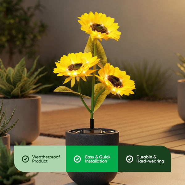 Pack of 2 Sunflower Solar Stake Lights with 3 Warm White LED Garden Lights