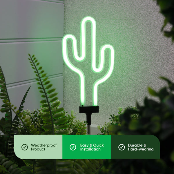 Solar Neon Effect Cactus Stake Light – Green LED Garden Light