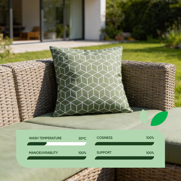Pair of Outdoor Scatter Cushions – Green Cube Design