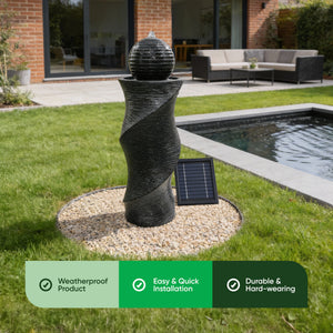 Solar Water Feature – Twisted Ball Fountain with LED Lights & Battery Backup