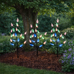 Pack of 3 Multi-Coloured LED Solar Tree Lights – Outdoor Garden Stake Lights