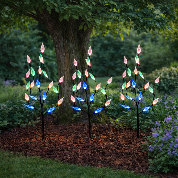 Pack of 3 Multi-Coloured LED Solar Tree Lights – Outdoor Garden Stake Lights