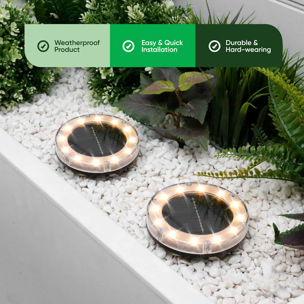 Pack of 2 Solar Deck Lights – Bright White LED Outdoor Step & Pathway Lights
