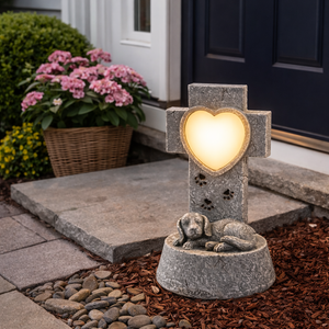 Solar Garden Ornament – Dog Memorial Light with LED Heart