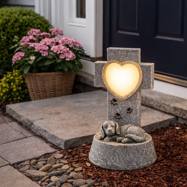 Solar Garden Ornament – Dog Memorial Light with LED Heart