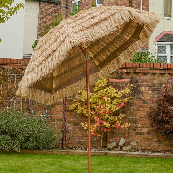 Garden Parasol – Straw Beach Umbrella with Tilt & Wooden Pole