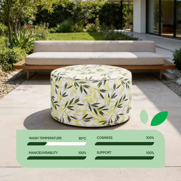 Outdoor Pouf Ottoman – Green/Grey Leaf Inflatable Footstool
