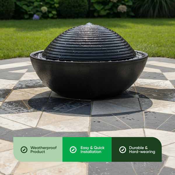 Solar Water Feature – Zen Ripple Dome Fountain with LED Lights & Battery Backup