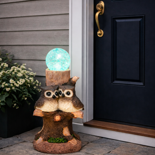 Solar Owl Multi-Colour Ball Light – Colour Changing LED Crackle Globe Garden Ornament