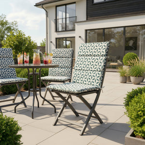 Pair of Outdoor Seat Cushions – Geo Grey Full Length Chair Pads