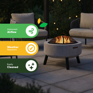 MGO Firepit Table & BBQ – 3-in-1 Outdoor Fire Bowl with Table Top | Stone Effect Garden Heater & Charcoal Grill