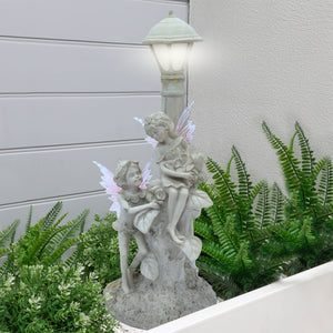 Solar Garden Ornament – Fairies Under Lamp Post with LED Light
