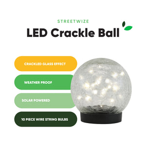 Giant 15cm Solar Crackle Glass Sphere Light – Warm White LED Garden Globe