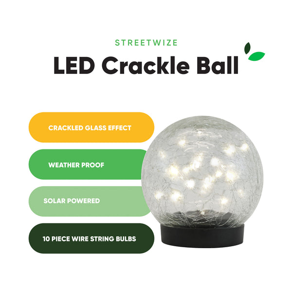 Giant 15cm Solar Crackle Glass Sphere Light – Warm White LED Garden Globe