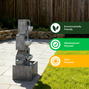 Solar Water Feature – Geometric Steps Fountain with LED Lights & Battery Backup