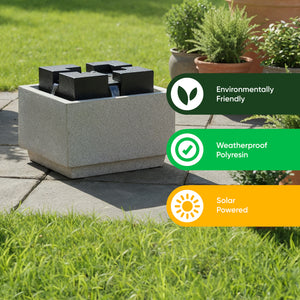 Solar Water Feature – Granite Oasis Fountain with LED Lights & Battery Backup