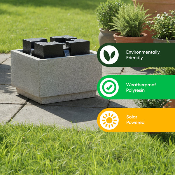 Solar Water Feature – Granite Oasis Fountain with LED Lights & Battery Backup