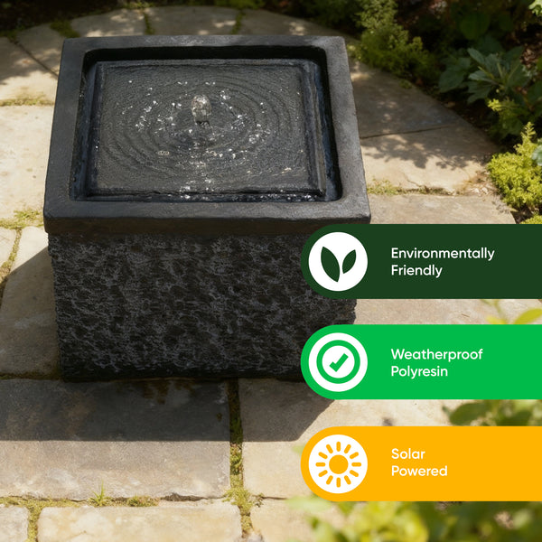 Solar Water Feature – Stacked Stone Fountain with LED Lights & Battery Backup