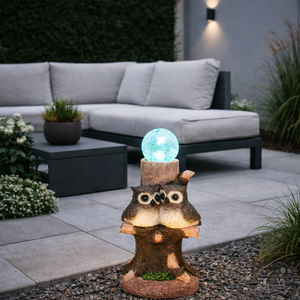 Solar Owl Multi-Colour Ball Light – Colour Changing LED Crackle Globe Garden Ornament