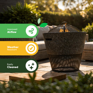 MGO Round Firepit BBQ with Log Storage – 2-in-1 Outdoor Fire Bowl & Grill
